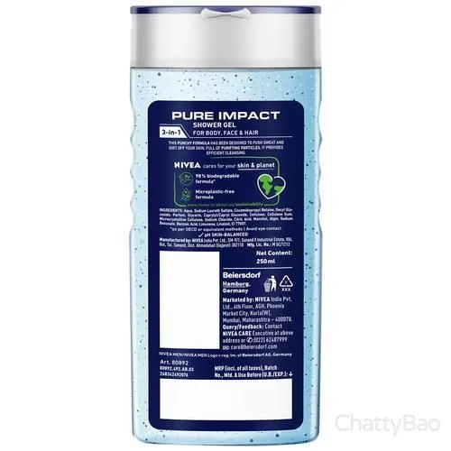NIVEA MEN Pure Impact Shower Gel 250 ml view 2