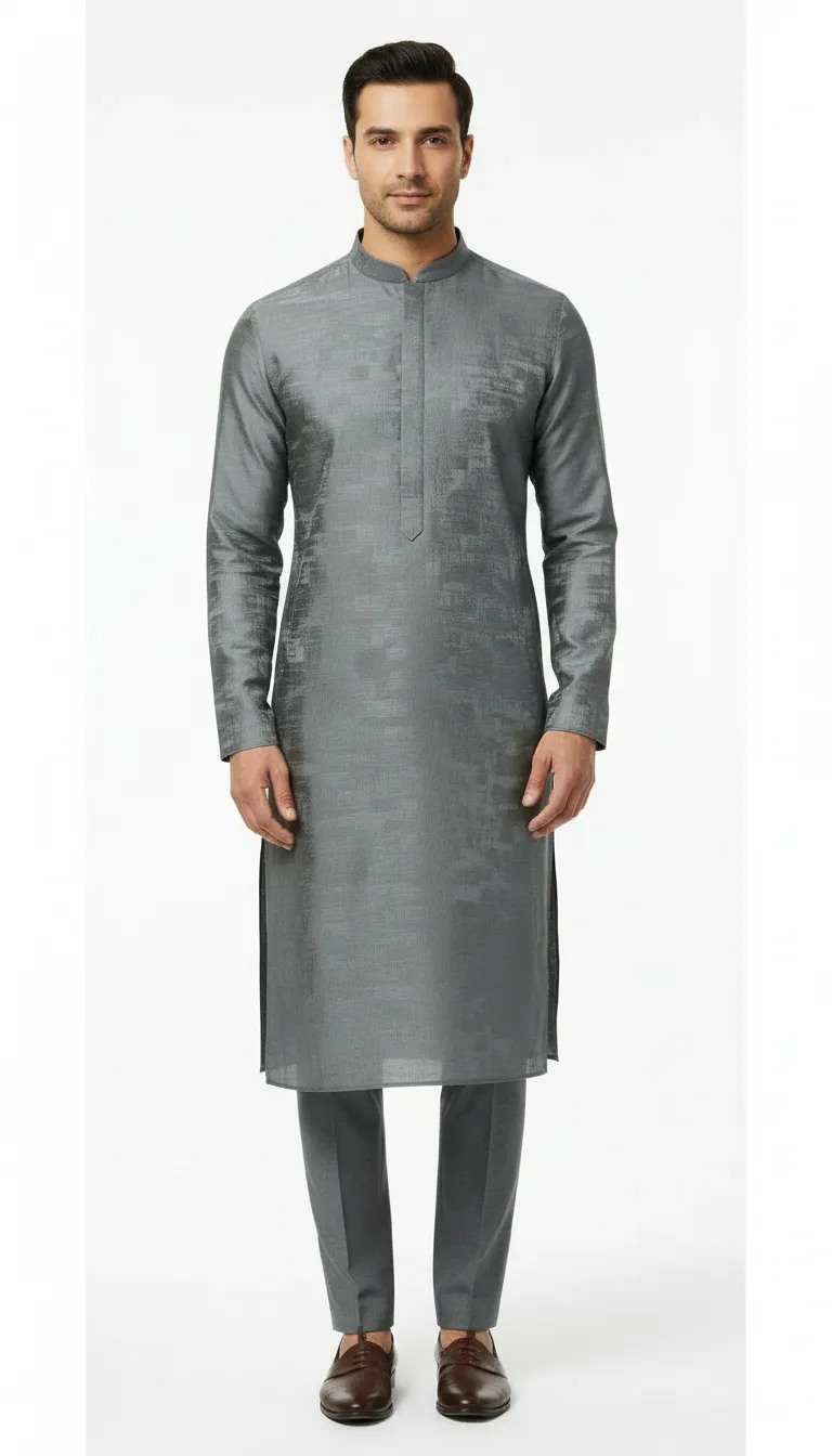 Mens Designer Gray Kurta paired with pant pajama  view 5