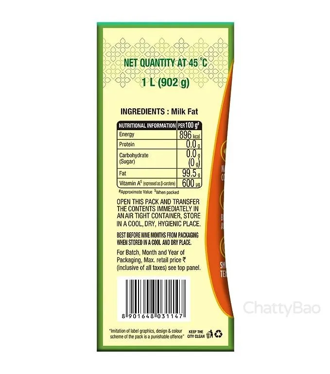 Mother Dairy Cow Ghee Carton 1 L view 3