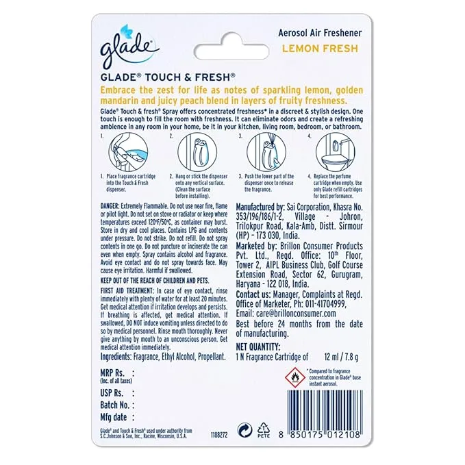 Glade Touch 'N' Fresh Lemon Aerosol Refill 12 ml view 2