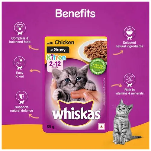 Whiskas Wet Cat Food - Kitten 2-12 Months Chicken In Gravy 85 g view 6