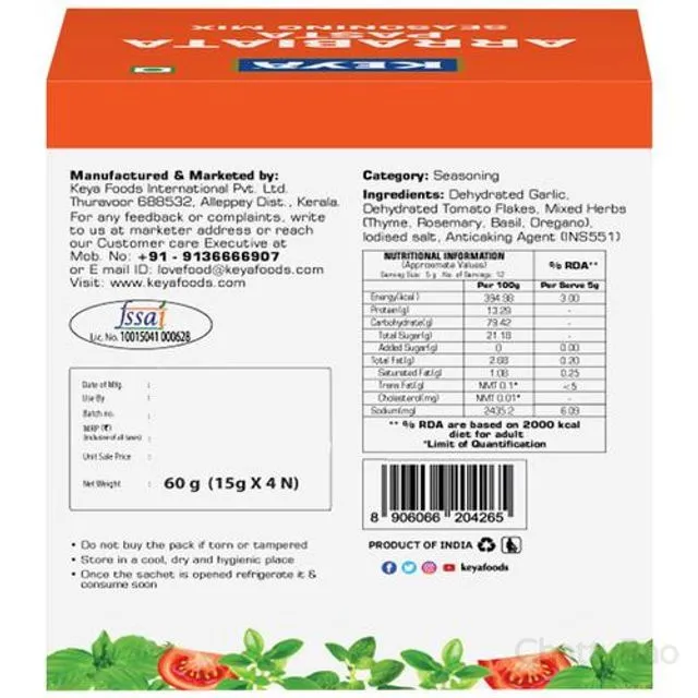 Keya Arrabiata Pasta Seasoning Mix 60 g (4 x 15 g each) view 2