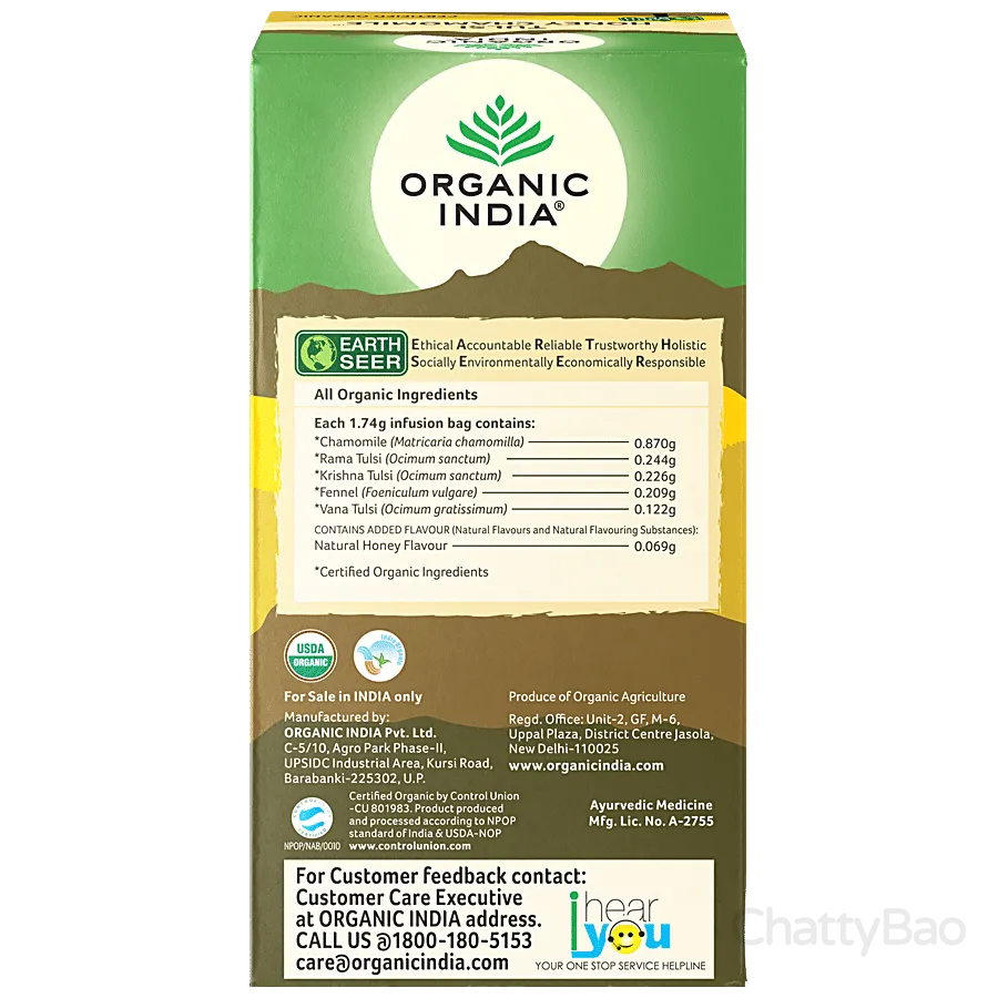 Organic India Chamomile Tea Bags - Tulsi Honey (Pack of 25) view 2