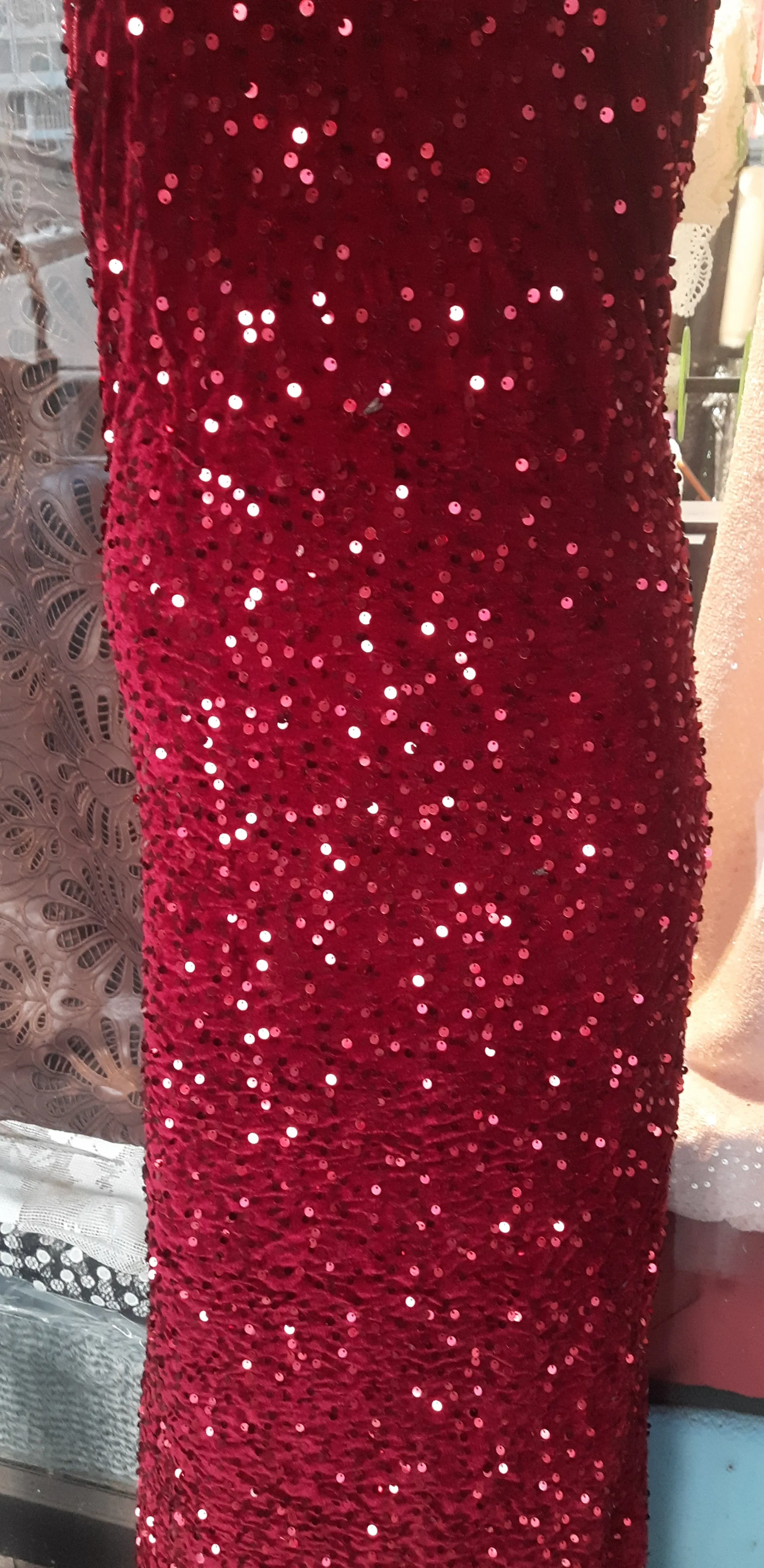 Red Velvet Sequin Fabric view 2