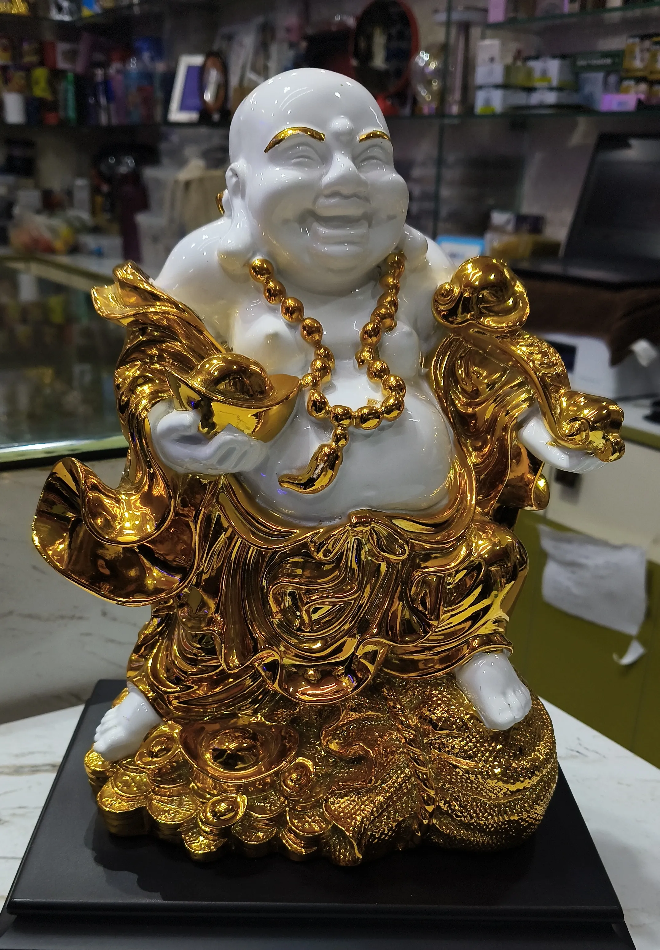 Golden Laughing Buddha Statue view 2