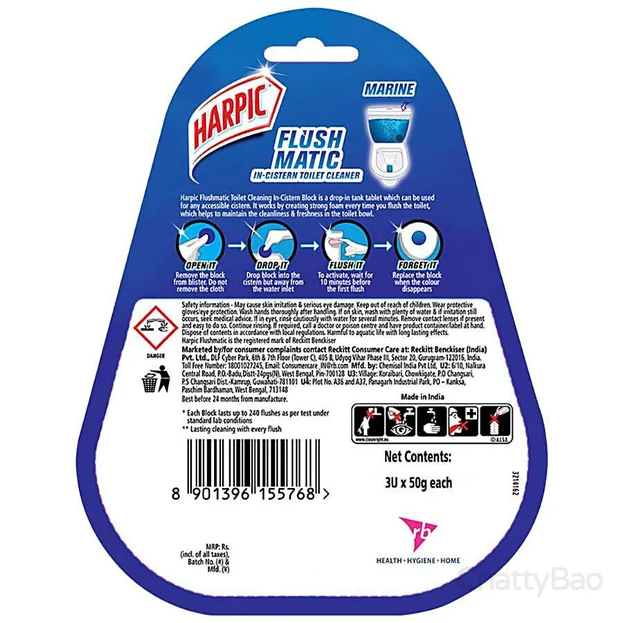 Harpic Flushmatic In-Cistern Toilet Cleaner Blocks - Marine 3 Pieces view 2