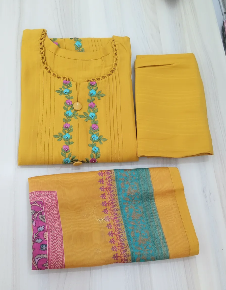 Rudraksh Yellow Embroidered Suit Set view 2
