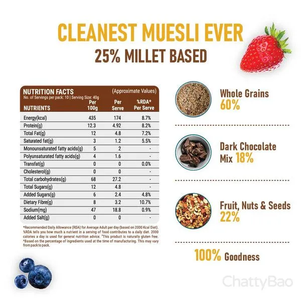 Pintola Dark Chocolate & Cranberry Muesli 400 g view 3