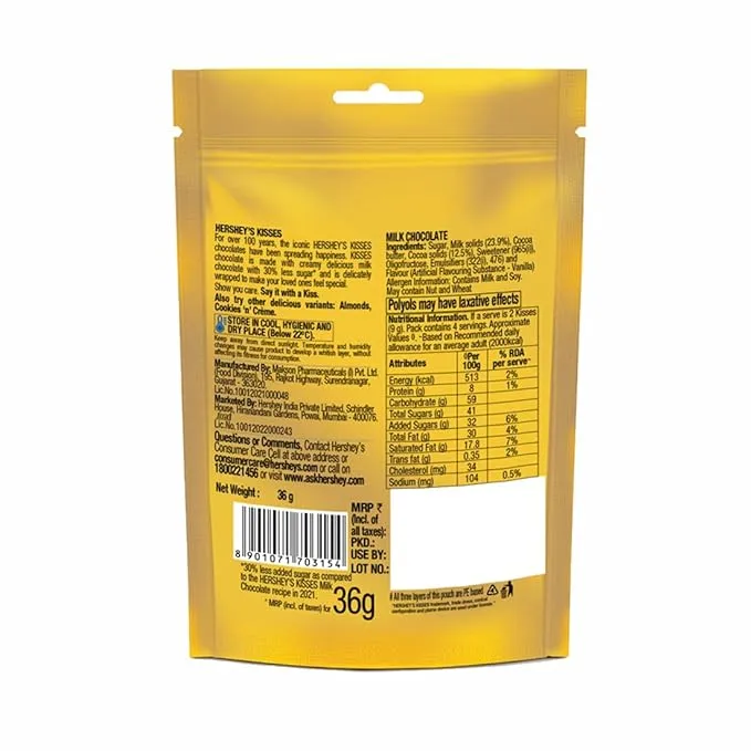 Hersheys Kisses Milk Chocolate 30% Less Sugar 36 g view 2