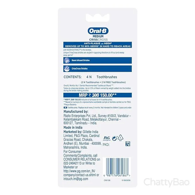 Oral B Toothbrush - Criss Cross with Neem Extract 4 Pieces view 2