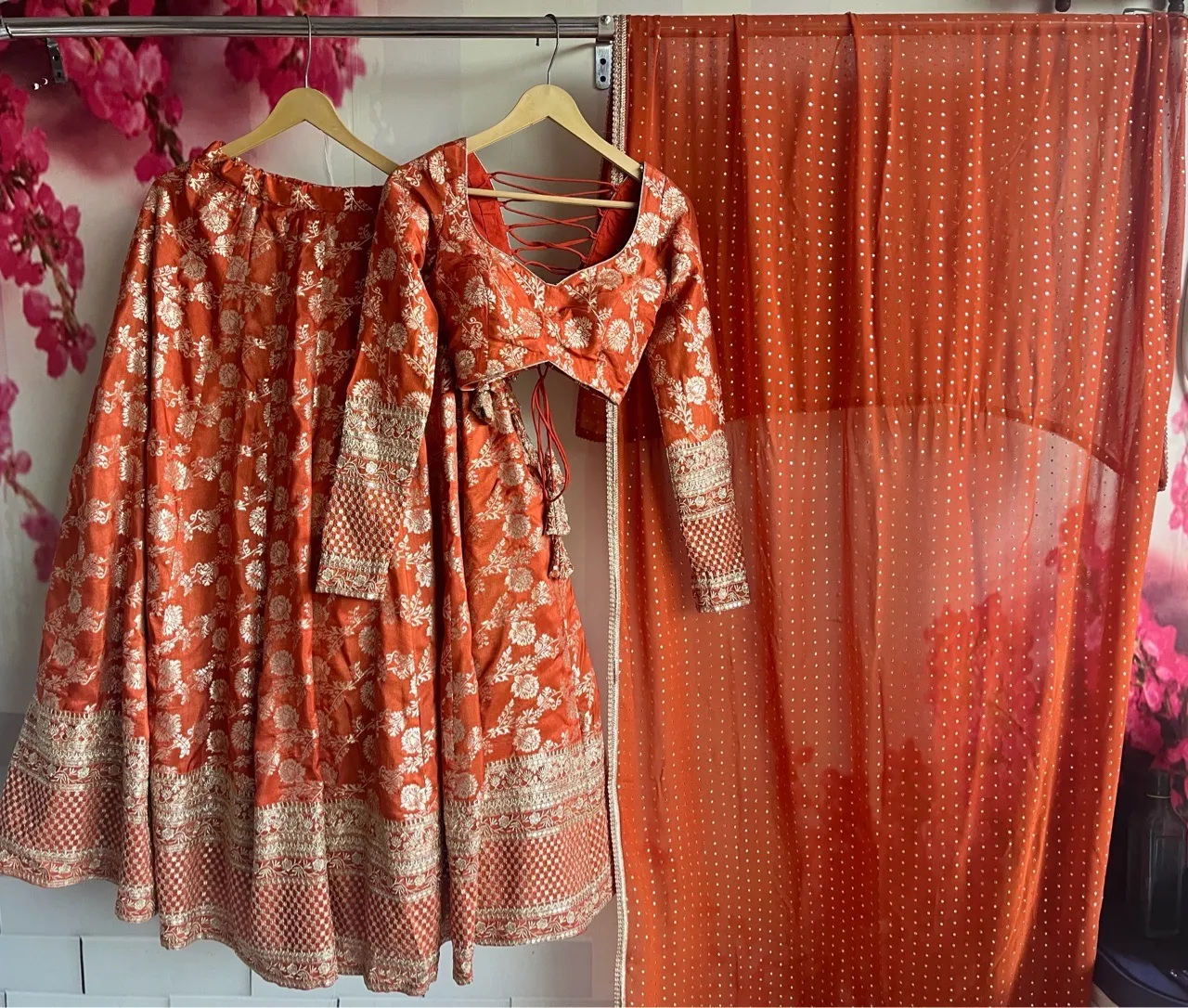 Nazakat Lehenga Set - Rust view 3