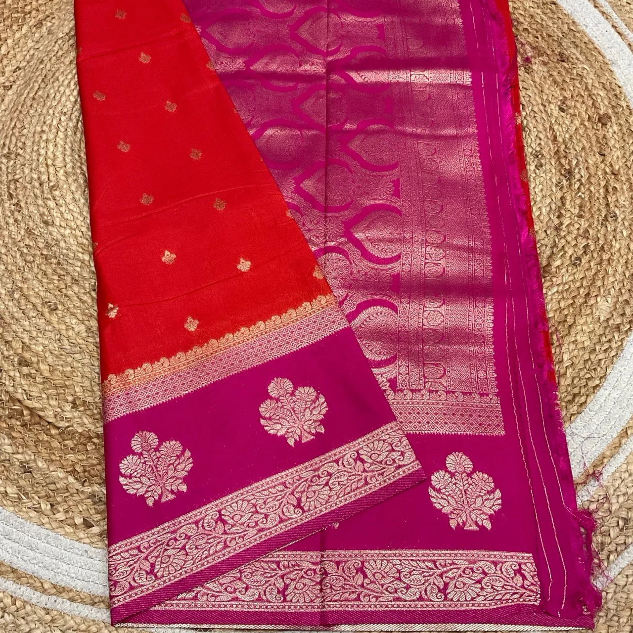 Orange and Pink Saree view 2