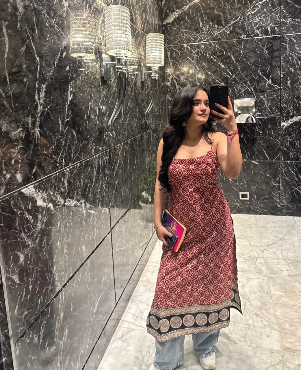 Maroon Ajrak Print Corset Kurti view 3