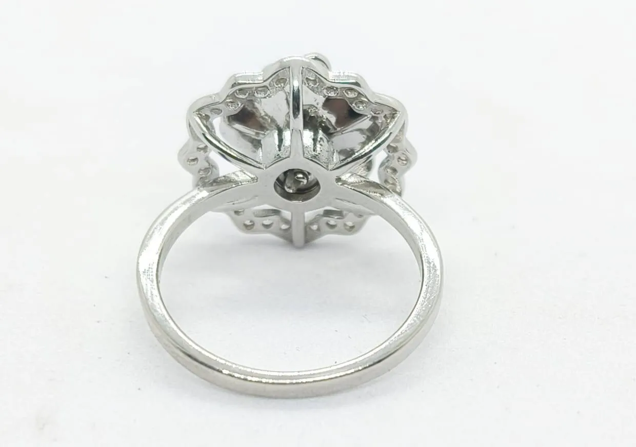 Red Floral Silver Ring (AVSLR-10) view 2