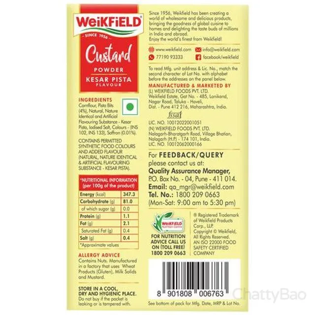 Weikfield Custard Powder Kesar Pista Flavour 75 g view 2