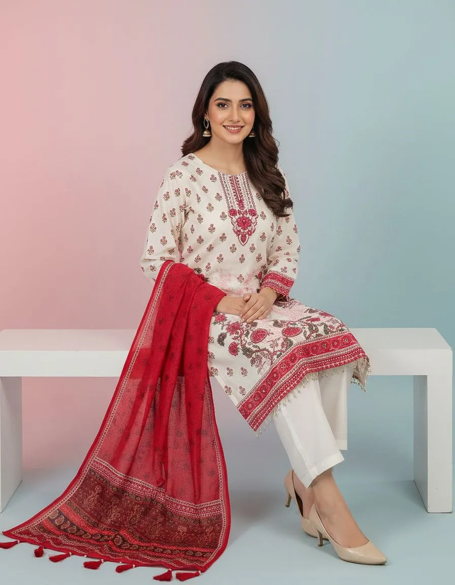 Embroidered Kurta with Dupatta view 2