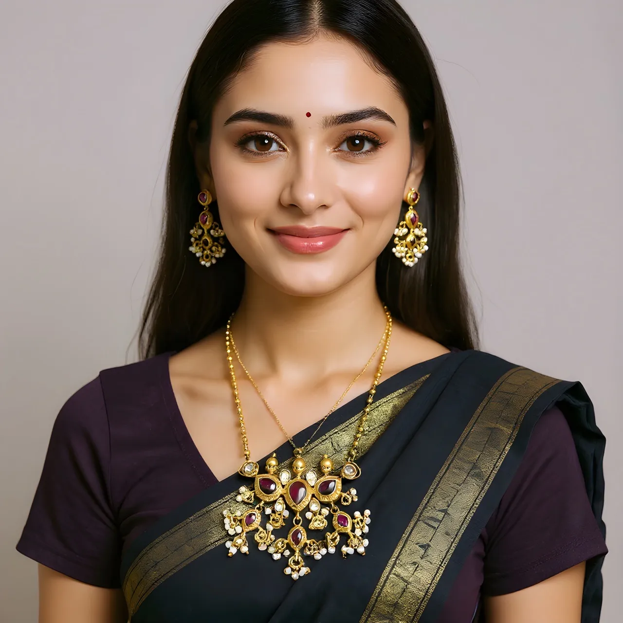Gold Plated Kundan Necklace Set view 2