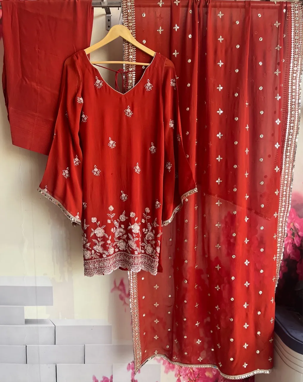 ‘Naqsh’ Farshi Salvar Suit set - Rust view 2