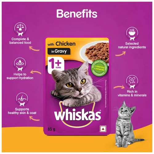 Whiskas Wet Cat Food - Adult 1+ Years Chicken In Gravy 85 g view 6