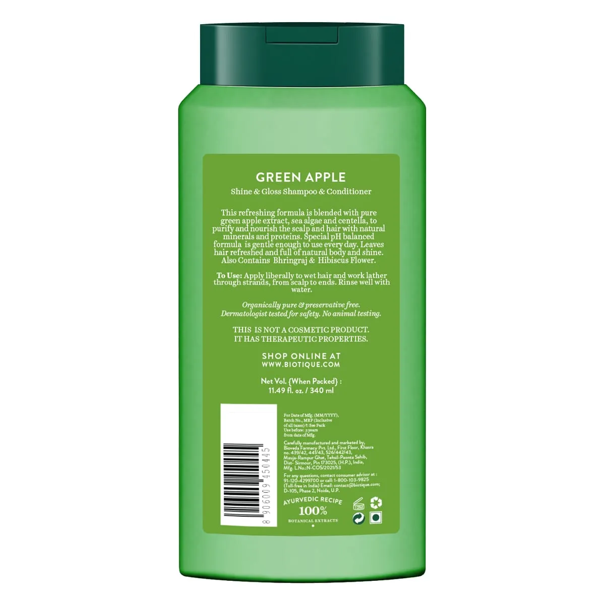 Biotique Green Apple Shine & Gloss Shampoo & Conditioner 340 ml view 2