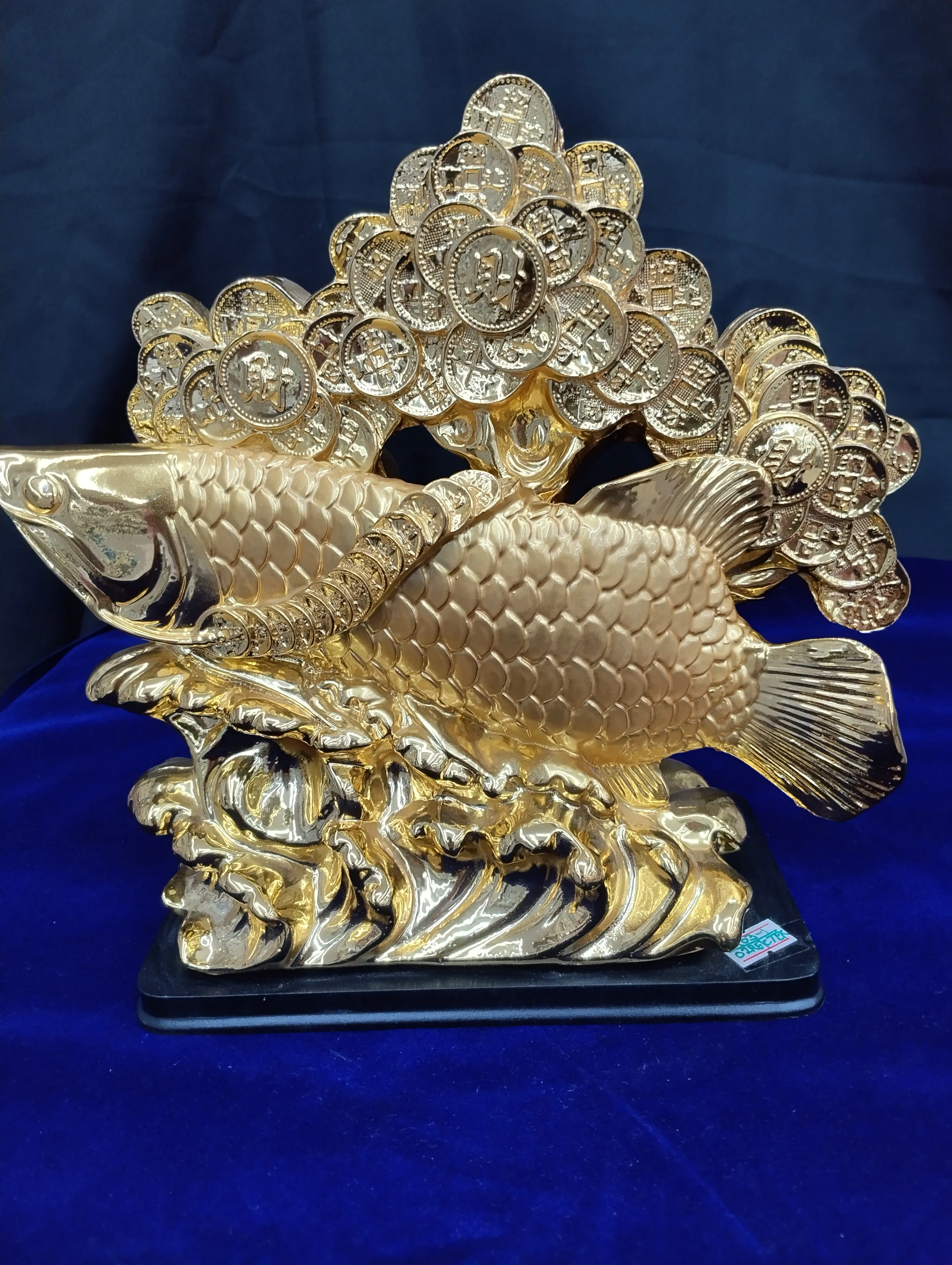 Golden Fish and Coin Sculpture view 2