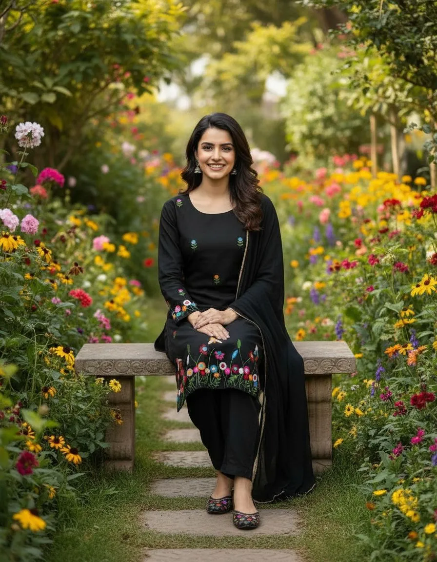 Embroidered Black Salwar Suit view 2