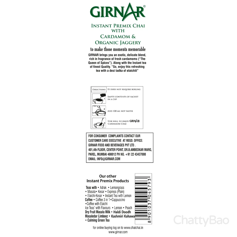 Girnar Instant Cardamom Chai Premix With Organic Jaggery 10 Sachets view 2
