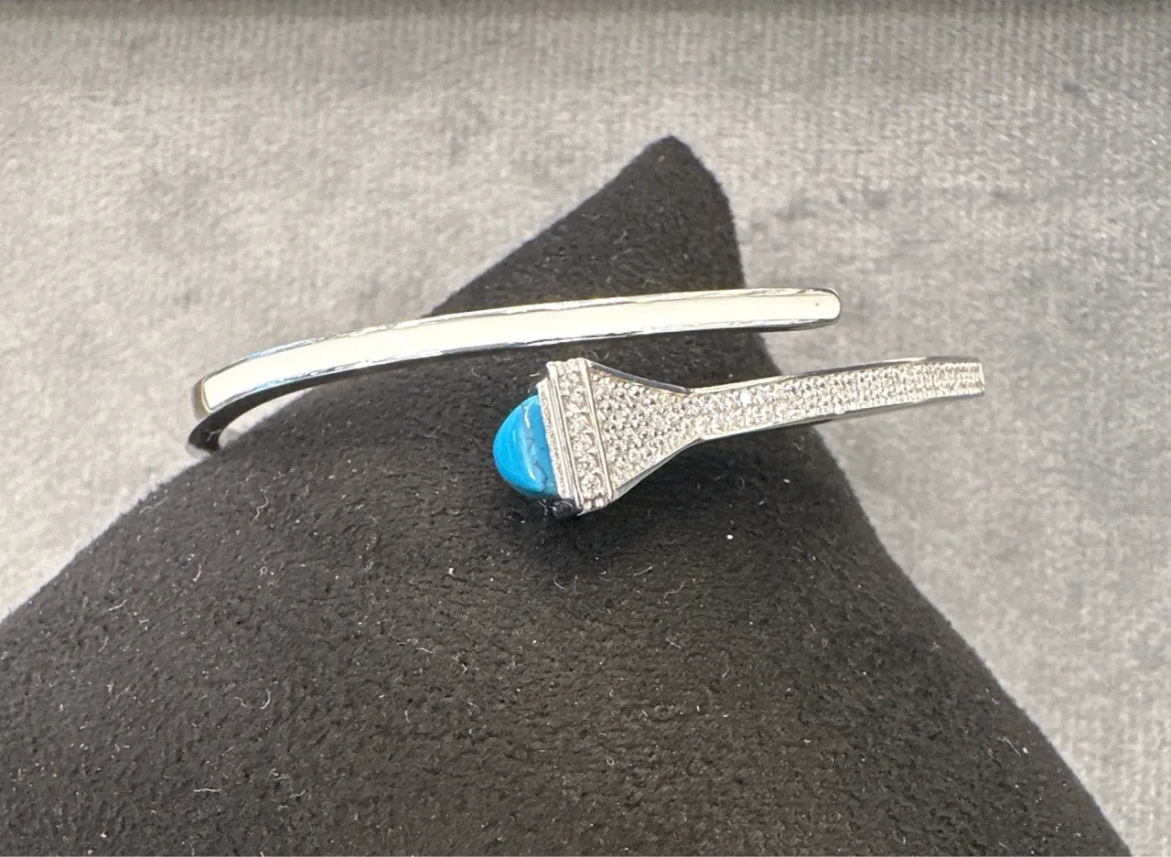 Silver Clip Open Style Bracelet with Blue Stone view 2