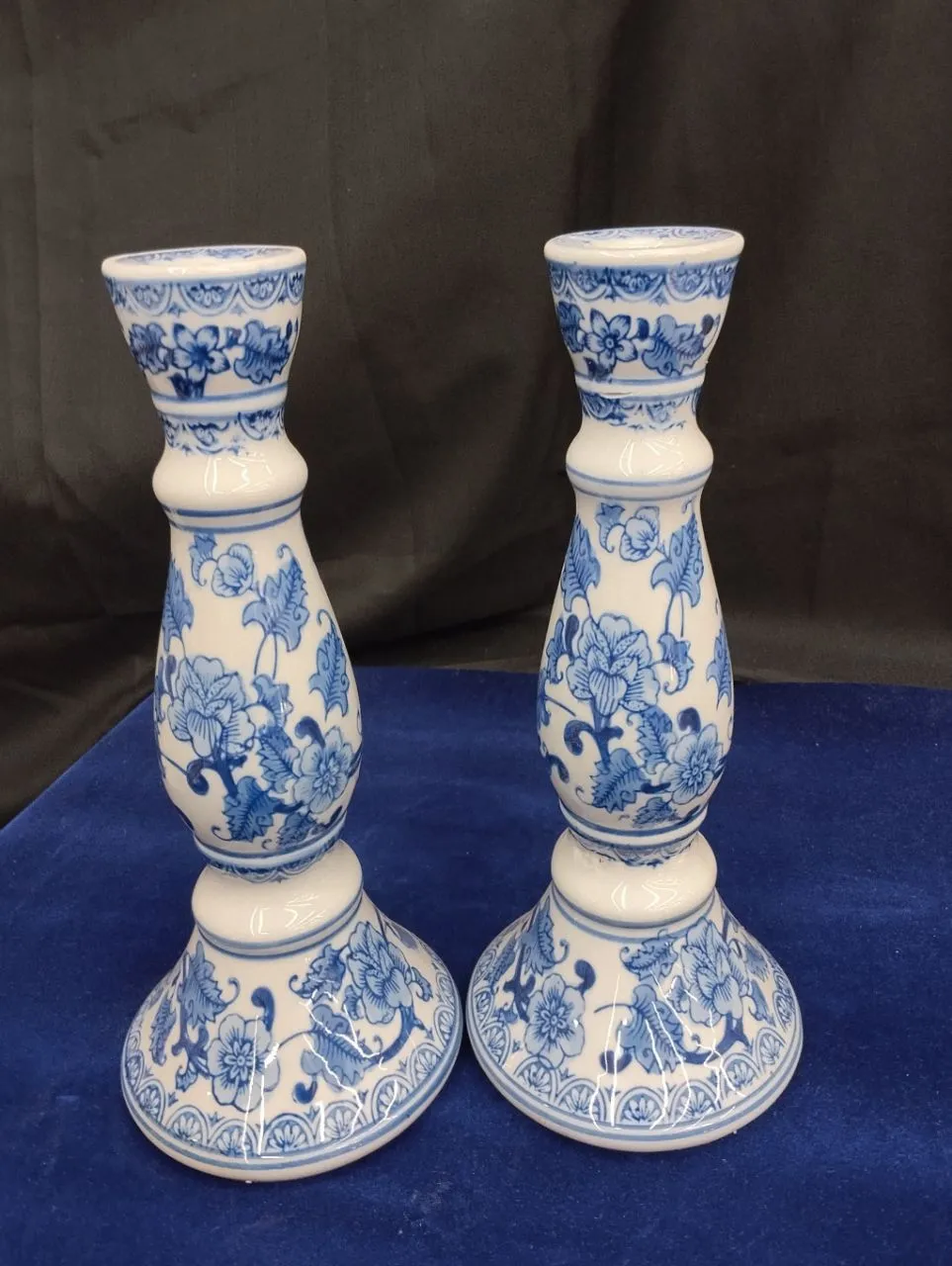 Blue and White Ceramic Candle Holder view 2