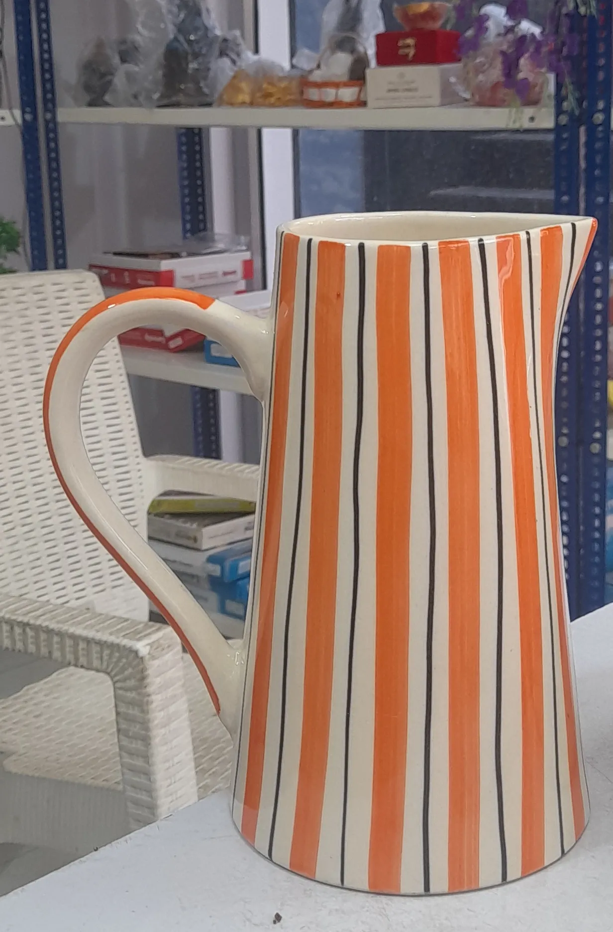 Orange-Striped Ceramic Jug view 2