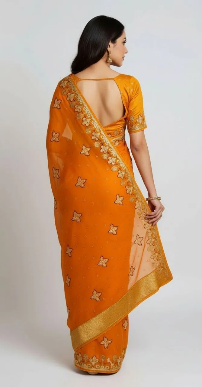 Elegant Embroidered Saree with Designer Floral Border – Available in Multiple Colours view 4