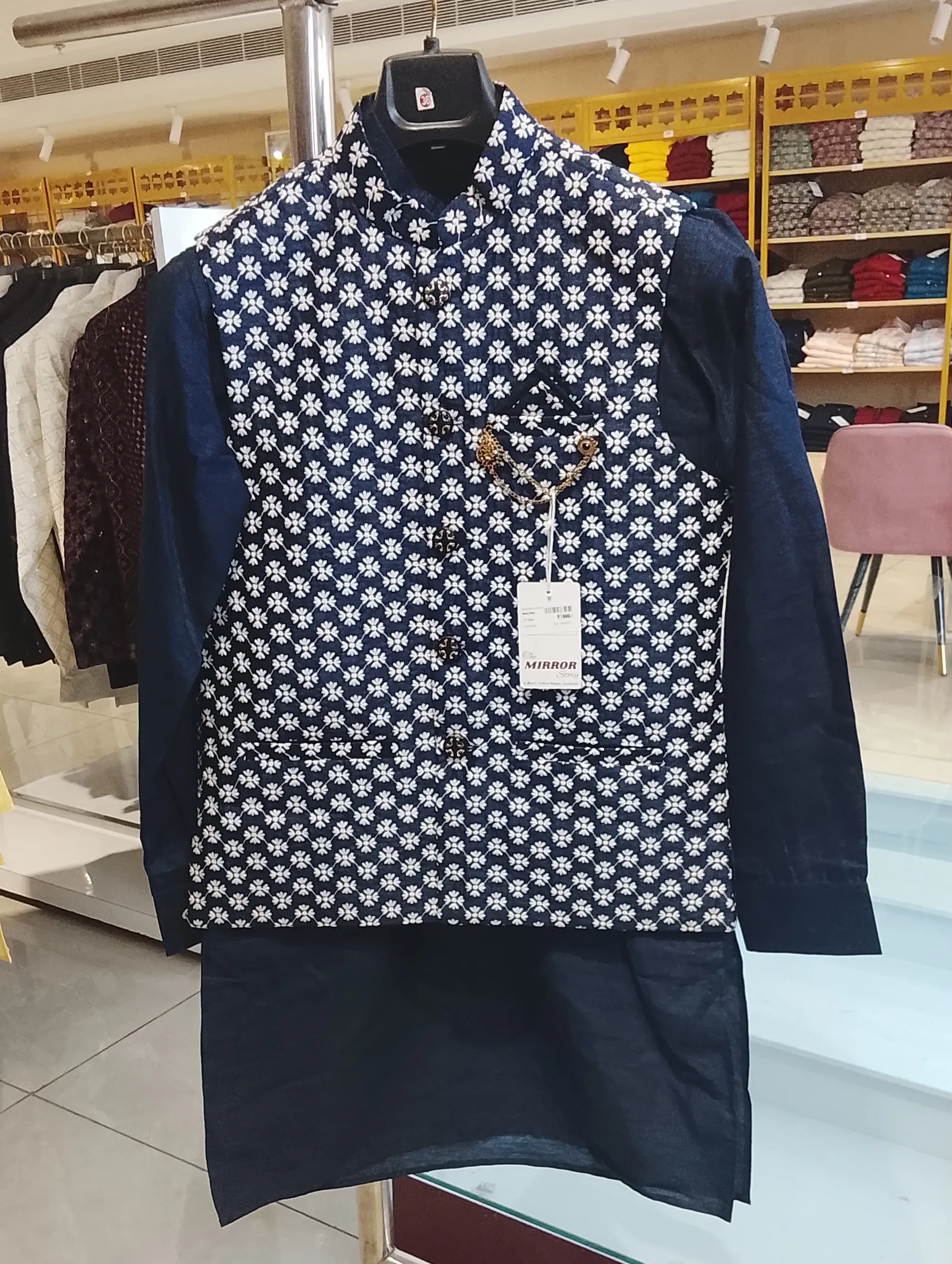 Blue Three Piece Set Mens Ethnic  Kurta view 3