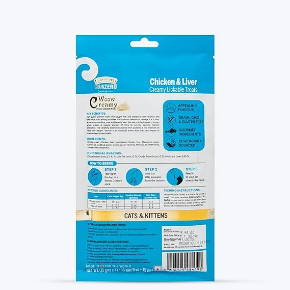 Grainzero Woow Creamy Chicken & Liver Cat & Kitten Lickable Treats (4 + 1 Free) 75 g view 2