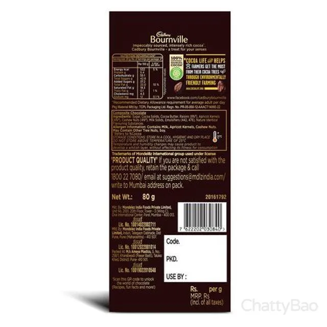 Cadbury Bournville Fruit & Nut Chocolate Bar 80 g view 2