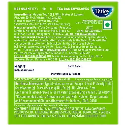 Tetley Green Tea - Lemon & Honey 10 Tea Bags view 2