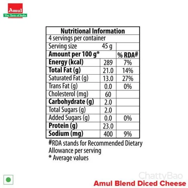 Amul Pizza Cheese Diced - Mozarella & Cheddar Blend 200 g view 3
