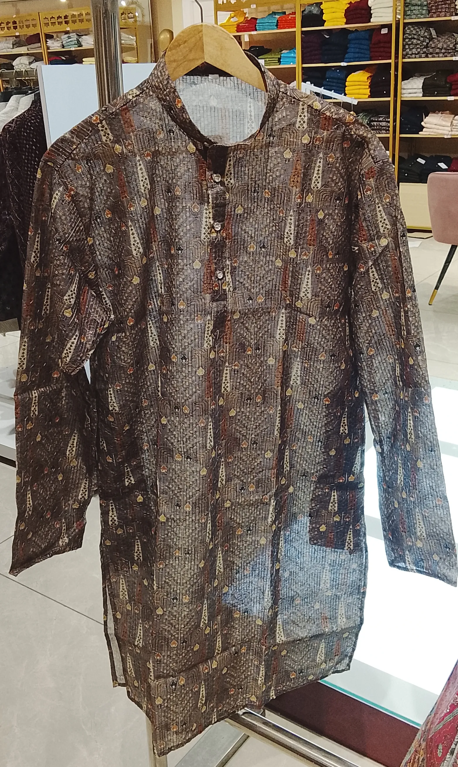 Chanderi Printed Ethnic Kurta view 3