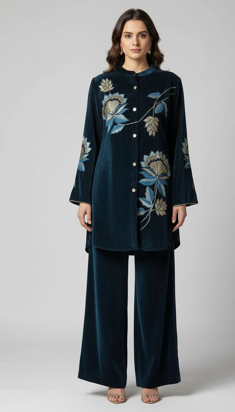 Embroidered Velvet Co-ord Set view 2