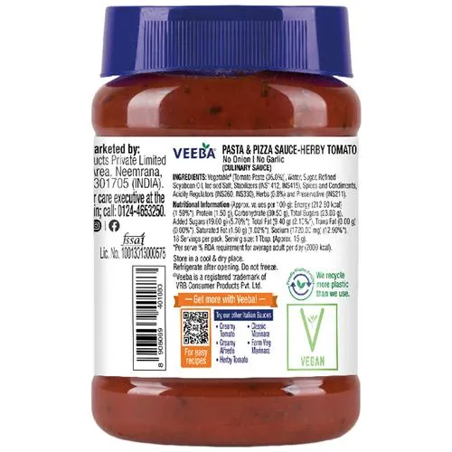 Veeba Pasta & Pizza Sauce - No Onion No Garlic 310 g view 2