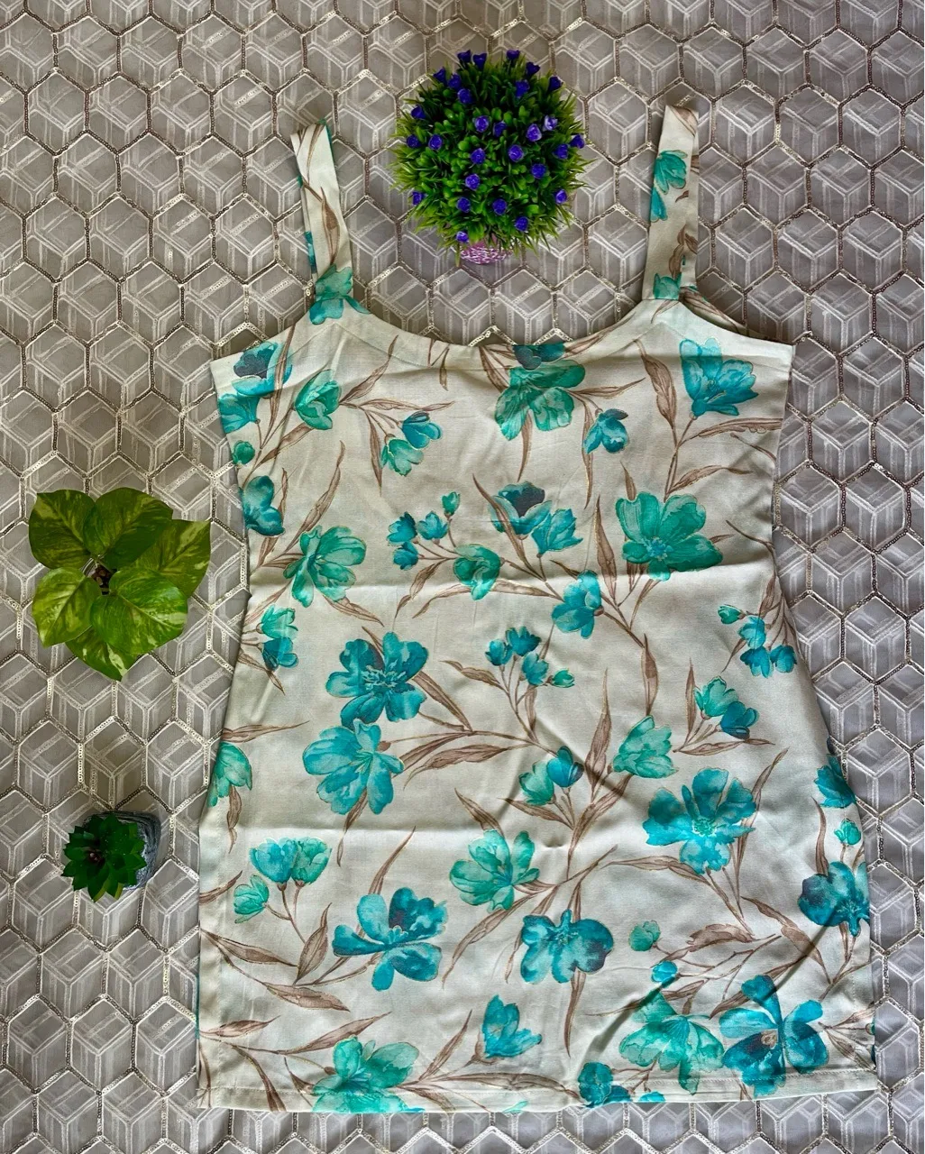Floral Tassel Kurti- Blue view 3