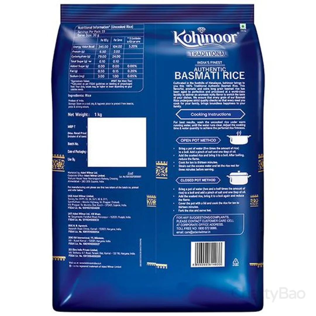 Kohinoor Traditional Authentic Basmati Rice 1 Kg view 2