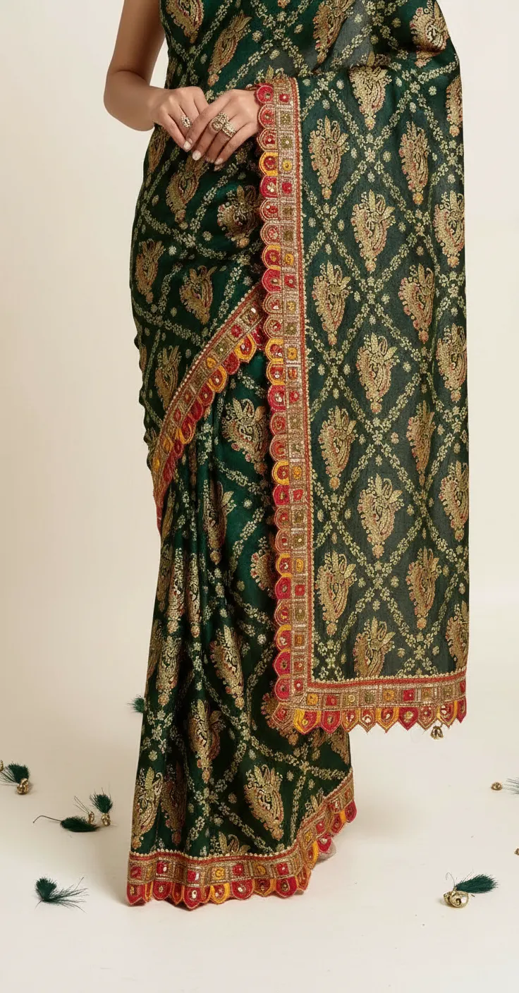 Embroidered Jaipuri Saree, view 3