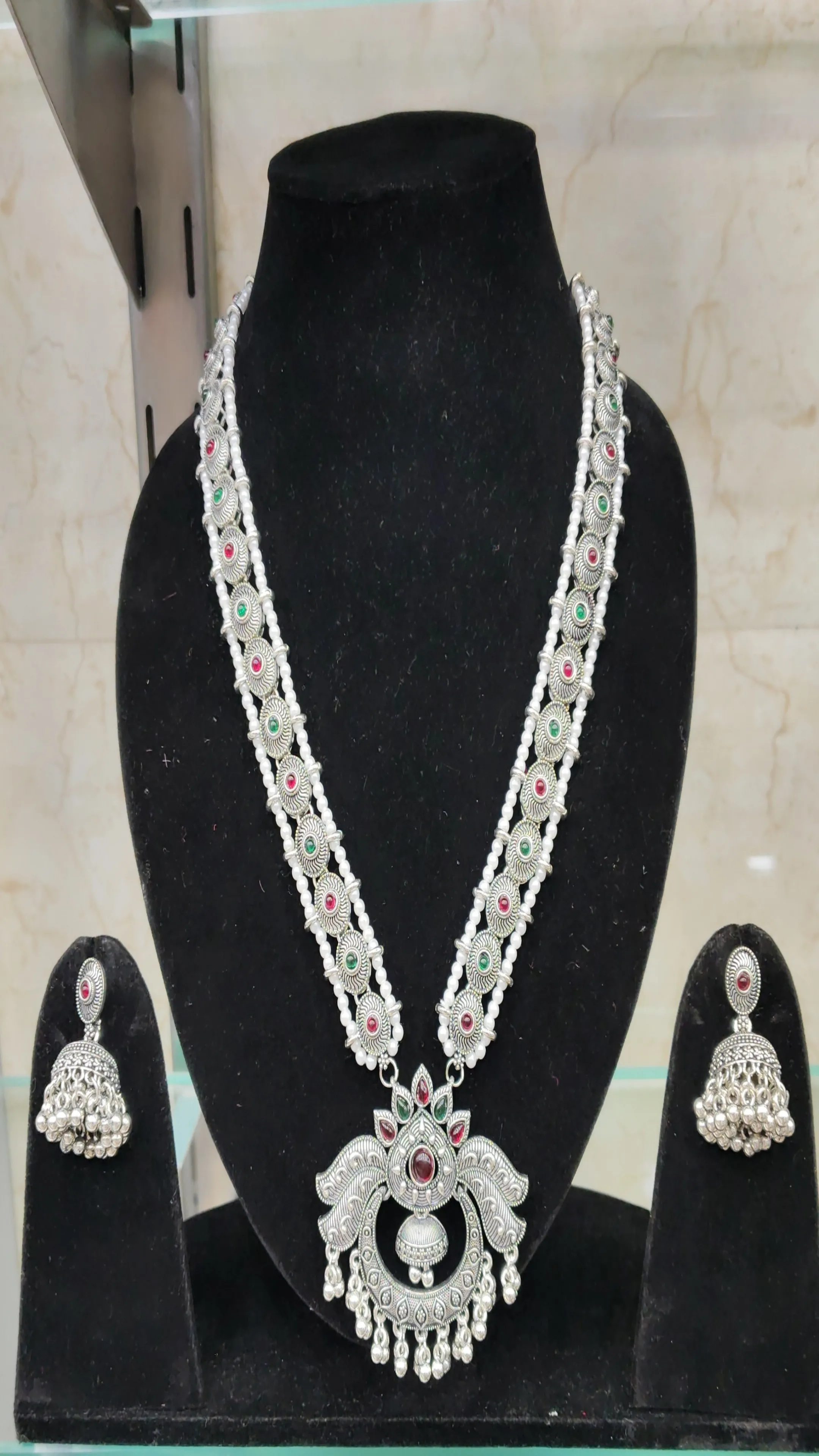 Oxidised Silver Filigree Necklace Set view 2