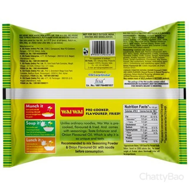 Wai Wai Ready To Eat Noodles - Veg Masala 70 g view 2