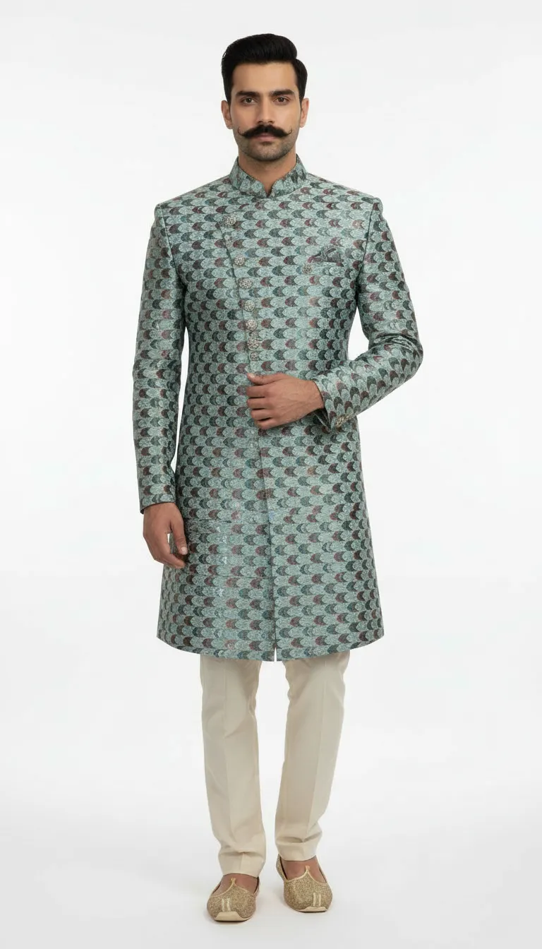 Designer Zari Work Embroidered Sherwani / Indo view 3