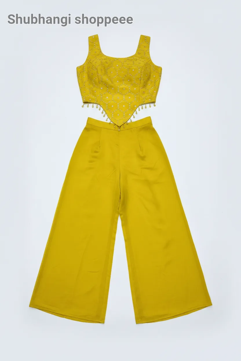 Embellished Yellow Indo Western view 2