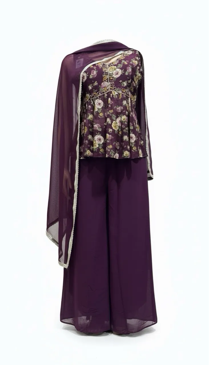 Silk Premium Floral Indo-Western Suit view 2