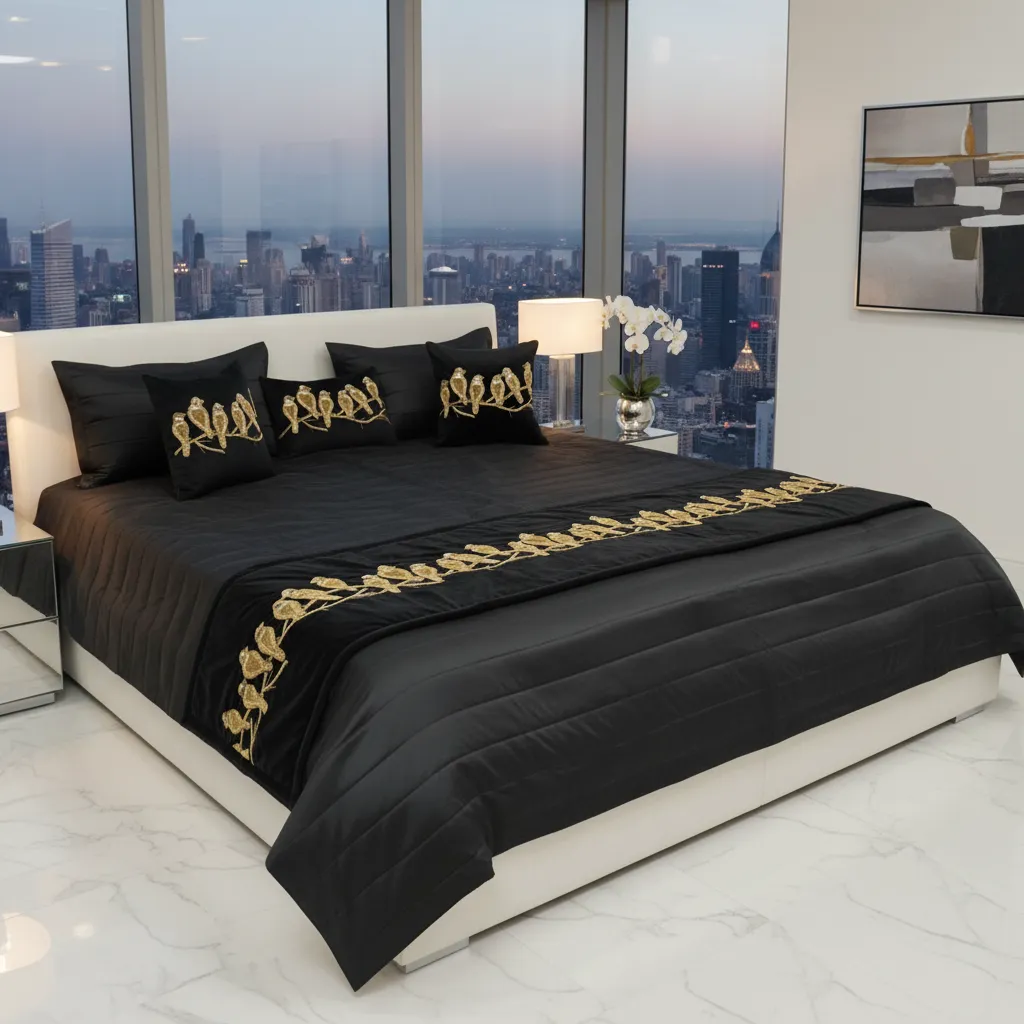 Linens Studio Embroidered Black Bed Cover Set view 2