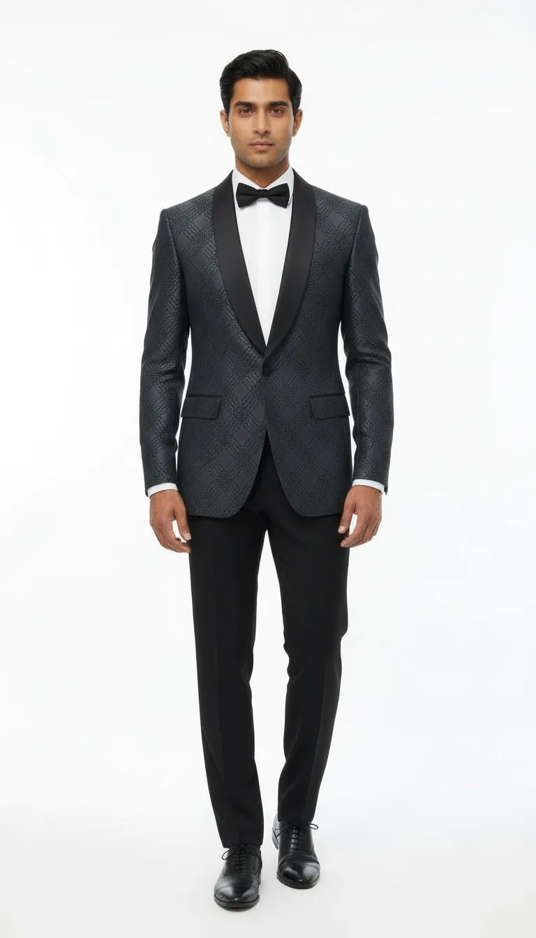 Designer Gray Tuxedo Suit view 2
