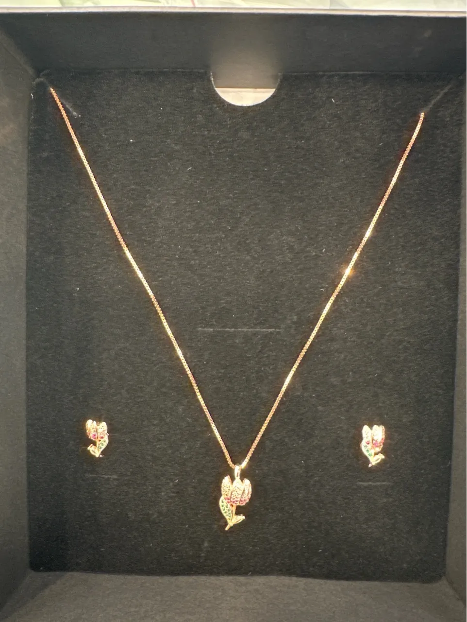 Lotus Pendant Necklace and Earrings Set view 2